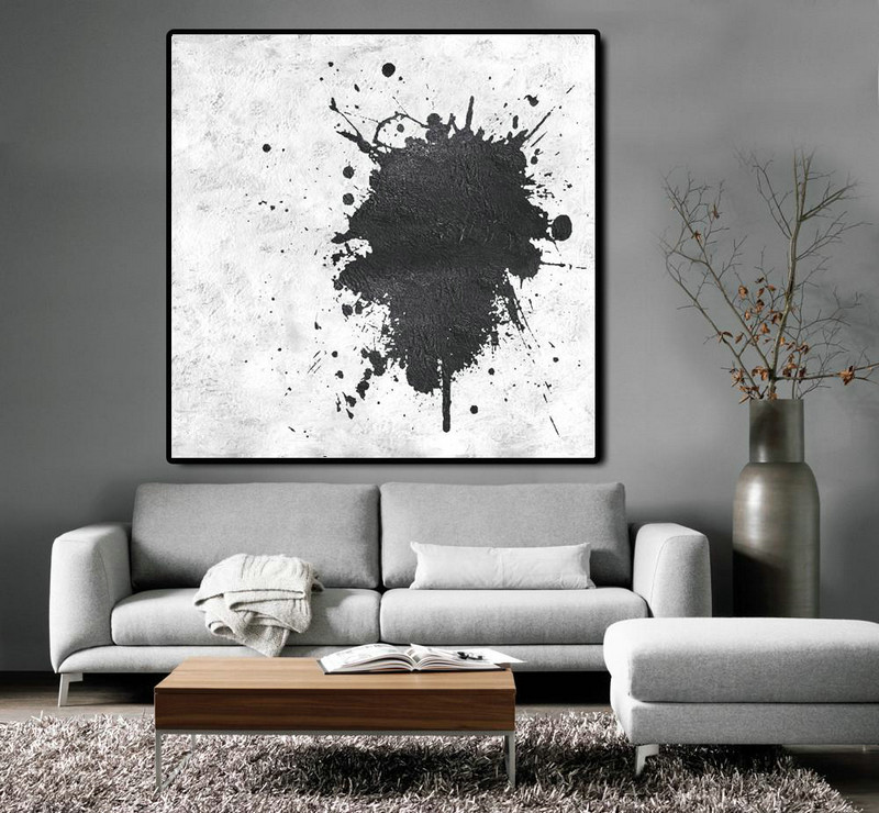 Extra Large Acrylic Painting On Canvas,Oversized Minimal Black And White Painting - Abstract Painting Modern Art